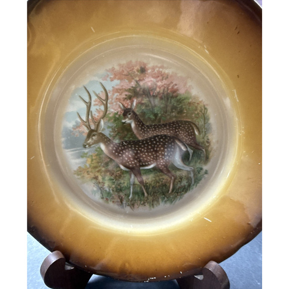 Old Latona Taylor Smith Taylor Hand Painted Plate Deer Rack Landscape Signed - Picture 12 of 13